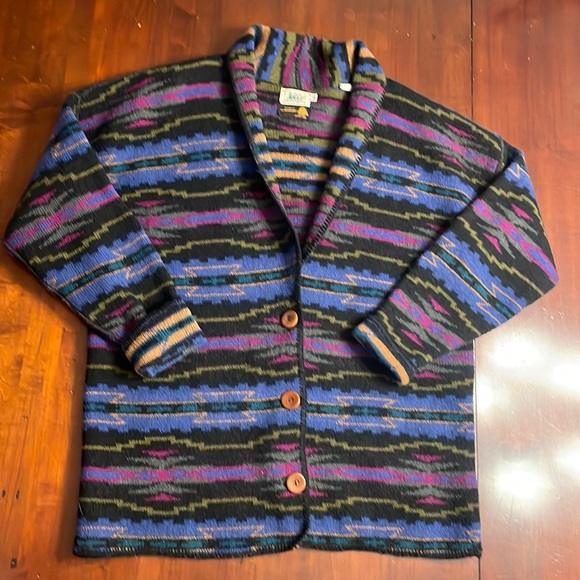 REI Sweaters - Vintage REI wool oversized cardigan sweater vibrant Aztec design M L XL